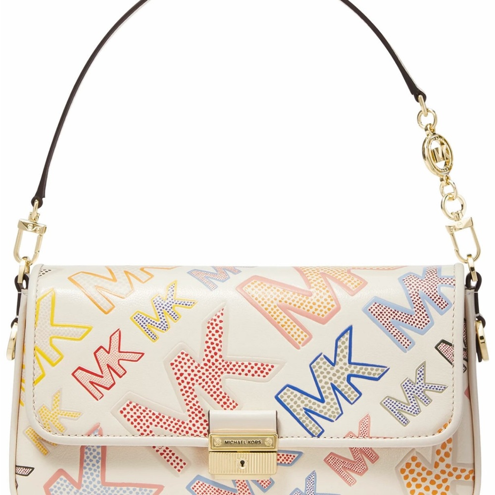 Michael Kors Bradshaw Multicolor Signature white cream convertible shoulder Bag - Picture 3 of 13